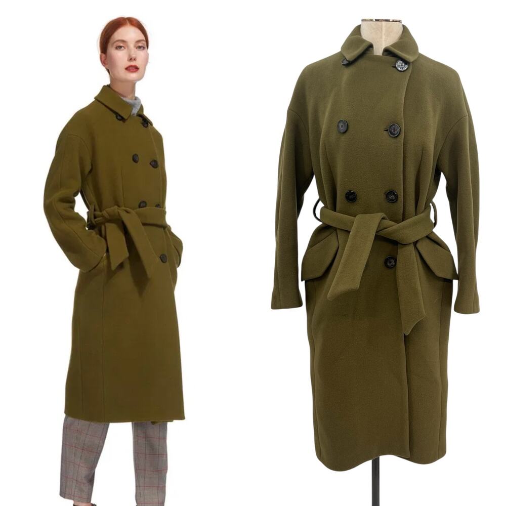 Whistles Alicia Belted Coat Jacket Double Breasted Button Green‎ Size US 4